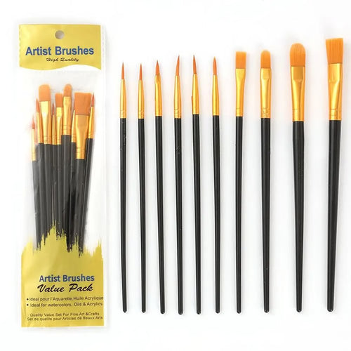 10 Piece Paint Brush Set Nylon Hair Artist Painting Brushes for Watercolor Acrylic Oil