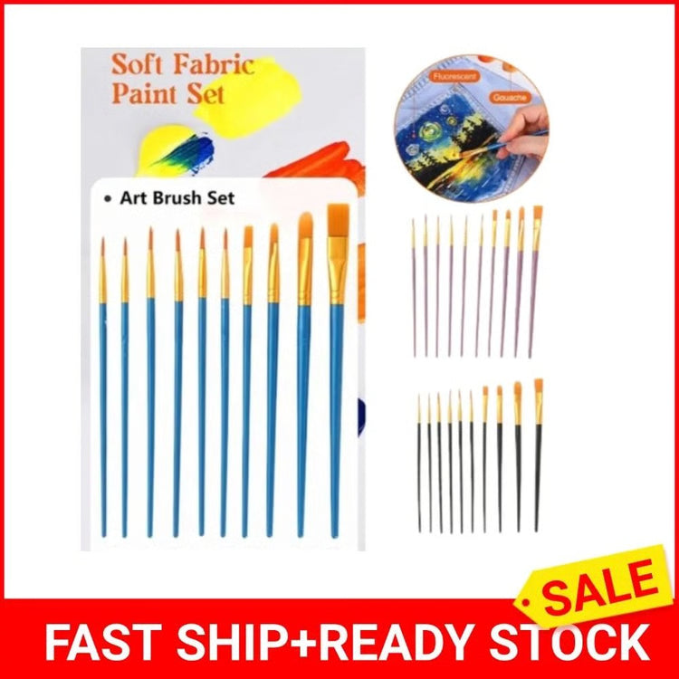 10 Piece Paint Brush Set Nylon Hair Artist Painting Brushes for Watercolor Acrylic Oil