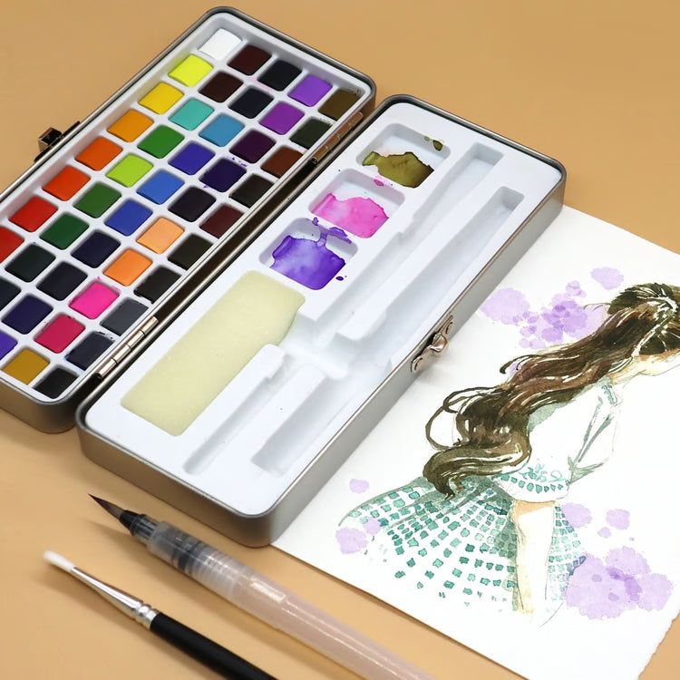 50-Color Watercolor Paint Set with Brush for Artists & Beginners