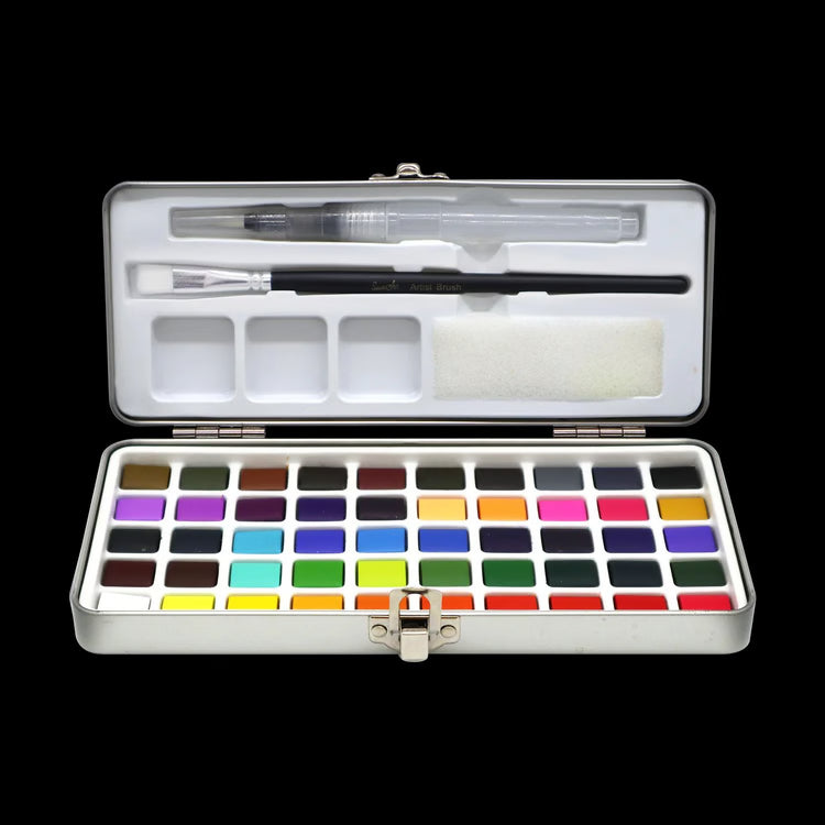 50-Color Watercolor Paint Set with Brush for Artists & Beginners
