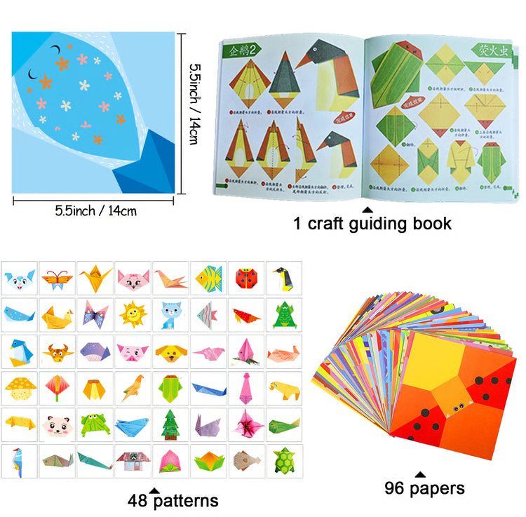 Origami Paper Craft Kit for Kids & Beginners – 96 Colorful Sheets