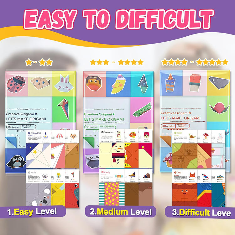 Origami Paper Craft Kit for Kids & Beginners – 96 Colorful Sheets