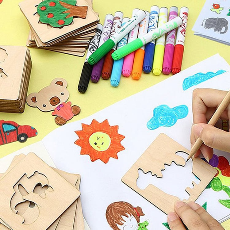 Wooden Drawing Template Set with Markers – 42-Piece Creative Stencil Kit