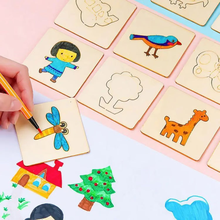Wooden Drawing Template Set with Markers – 42-Piece Creative Stencil Kit