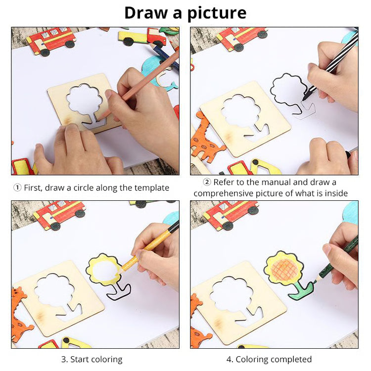 Wooden Drawing Template Set with Markers – 42-Piece Creative Stencil Kit
