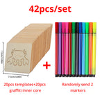 Wooden Drawing Template Set with Markers – 42-Piece Creative Stencil Kit