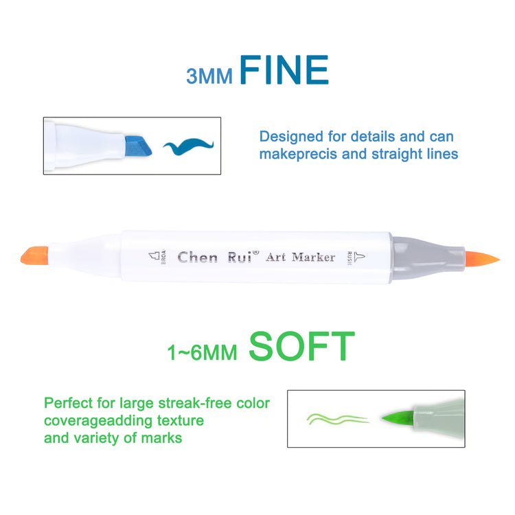 Color Alcohol Markers Set with Dual Tip Chisel & Fine Nibs for Drawing, Sketching & Coloring